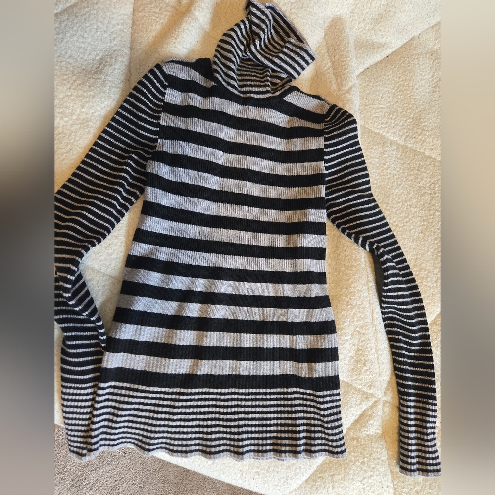 White House Black Market Striped Turtleneck Sweater - Black and Gray